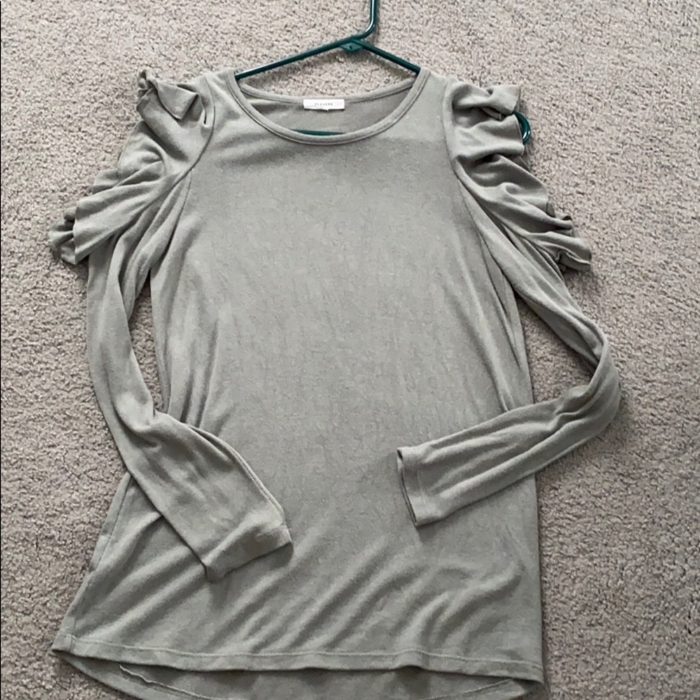 Long sleeve with ruffle cold shoulder sweater